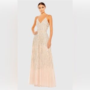 Pink Embellished V Neck Sleeveless A Line Gown Size 8 Color Peach